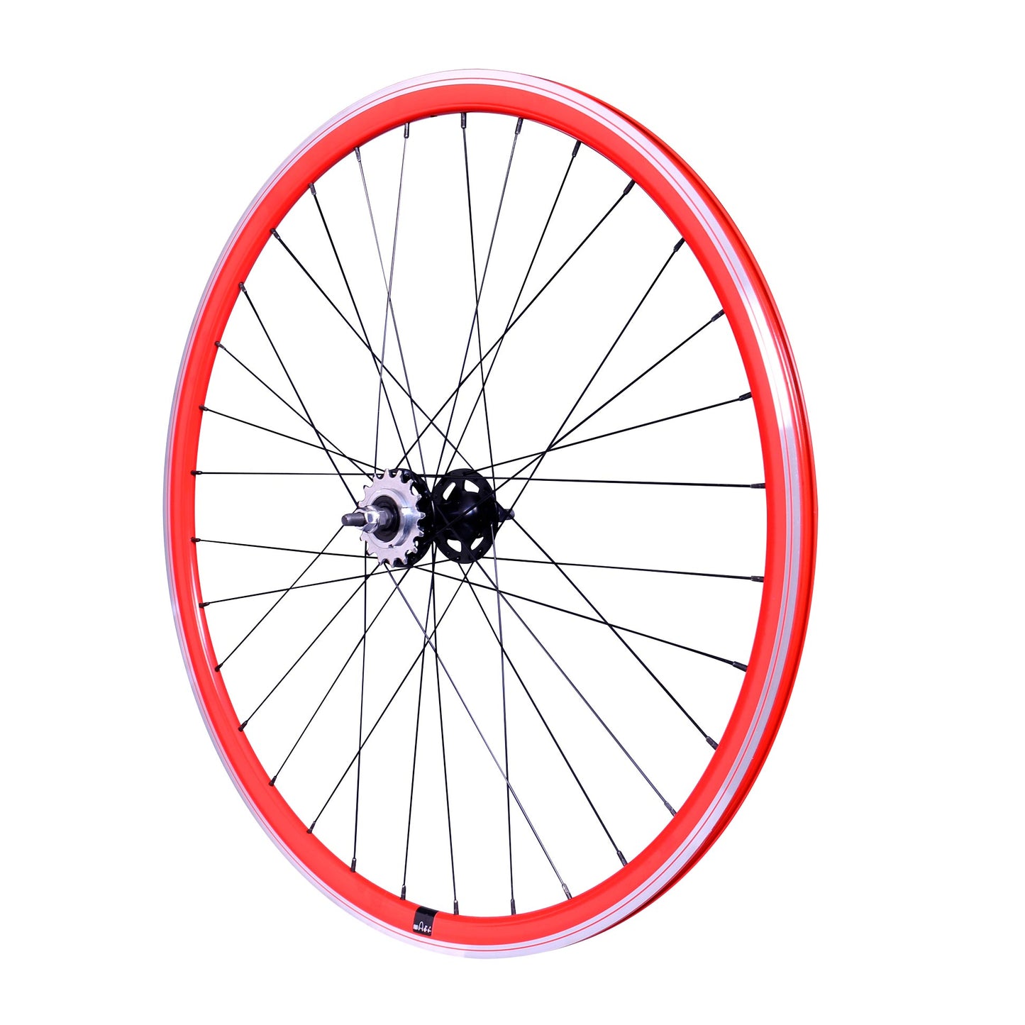 ROUE FIXIE 700 AR ECROU AXE PLEIN JANTE ROUGE MACH1 430. MOYEU NOIR FLIP/FLOP 16DTS