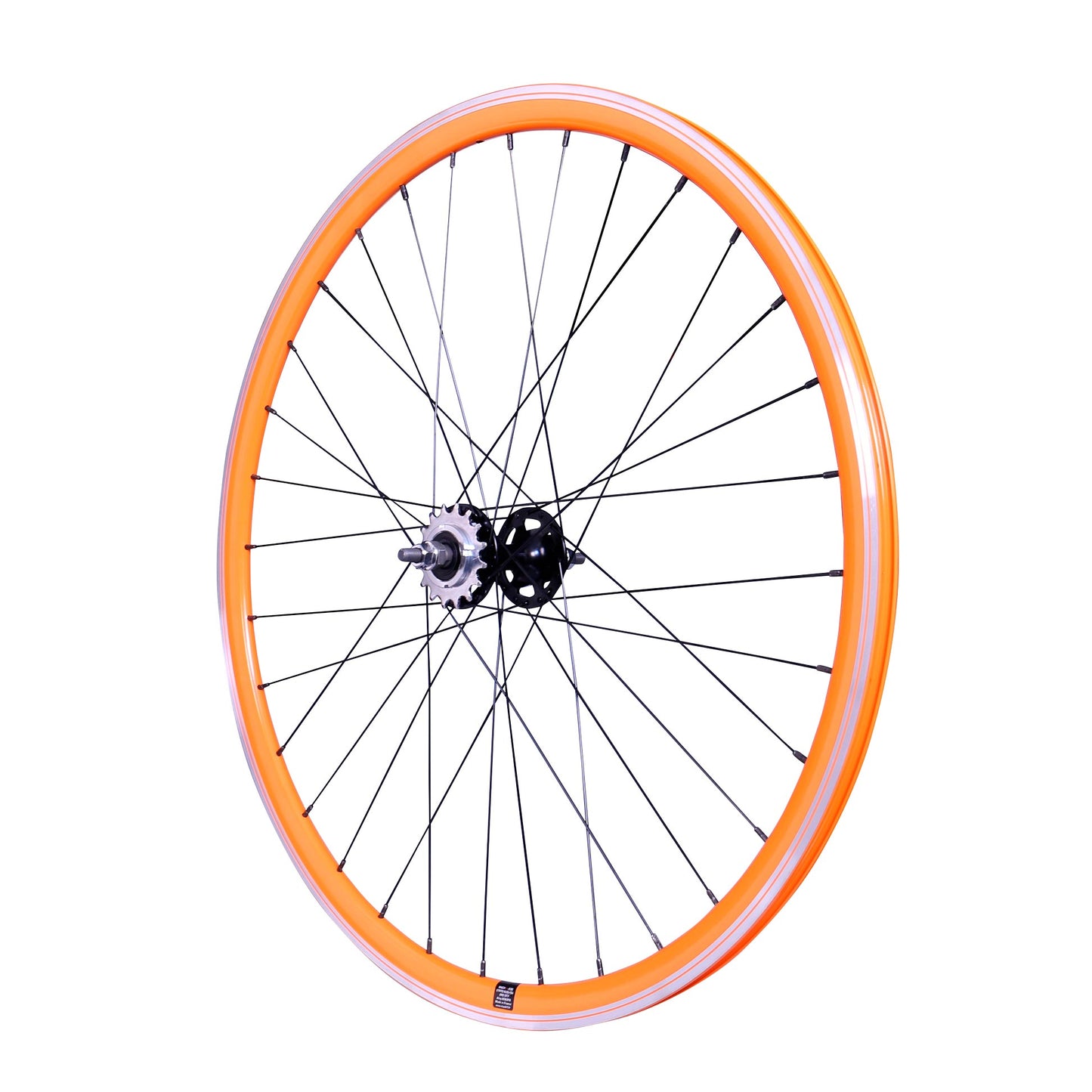 ROUE FIXIE 700 AR ECROU AXE PLEIN JANTE ORANGE MACH1 430. MOYEU NOIR FLIP/FLOP 16DTS