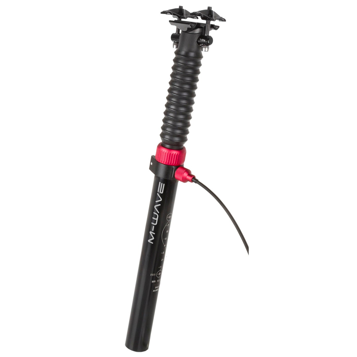 TIGE DE SELLE D31.6 REGLABLE AJUSTABLE ALU L445 VTT/VTC NOIR AVEC MANETTE AU GUIDON 110/45