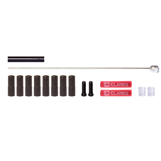 TRANSMISSION DERAILLEUR ROUTE/VTT INOX CLARKS D1.10MM NOIR (2 CABLES INOX/GAINES/BUTEES/EMBOUTS)