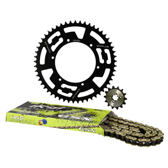 KIT CHAINE DOPPLER ALU ADAPT. DERBI SENDA/DRD/EVO/GPR NUDE/RACING/RS4/SMT 14X53 D108 NOIR