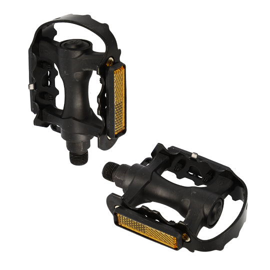 PEDALE VTT ACIER OPTIMIZ ARGENT/NOIR CORPS RESINE D9/16 (PR) (CALES-PIED ADAPTABLE)