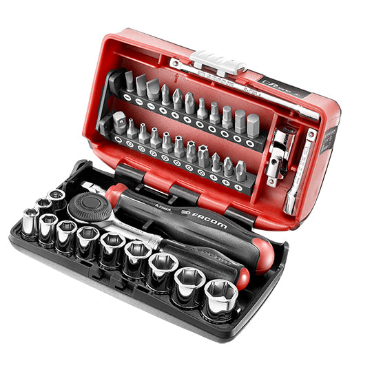 COFFRET CLIQUET 1/4'' MANCHE ROTATIF - DOUILLES - EMBOUT 6 PANS FACOM NANO - PRIX NET