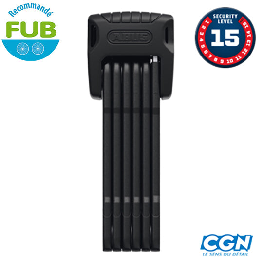 ANTIVOL VELO PLIABLE A CLE L 90CM ABUS BORDO GRANIT XPLUS 6500K/90 NOIR + SUPPORT