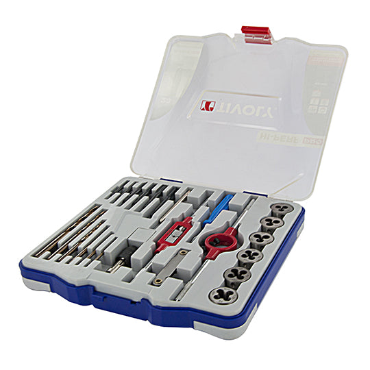 COFFRET TIVOLY 6 TARAUDS HSS + 6 FILIÈRES HSS M3 À M10 + 6 FORETS HSS + ACC