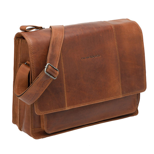 SACOCHE VELO PORTE BAGAGE NEWLOOXS CUIR FELLINI COGNAC - 18 LITRES - 400X320X150MM
