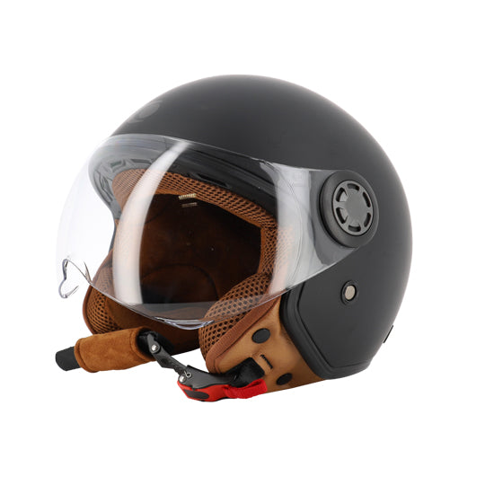 CASQUE JET TRENDY JT-306 NOIR MAT UNI / INTERIEUR MARRON T53-54 XS - CE 22-06