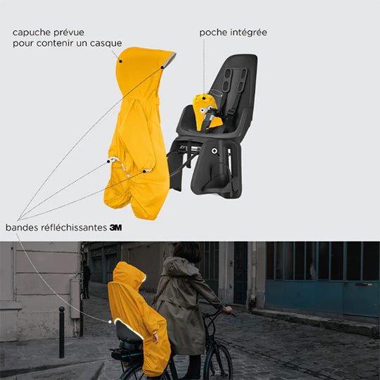 PONCHO PROTECTION PLUIE RAINETTE T. UNIQUE JAUNE POUR PORTE BEBE AVT/AR