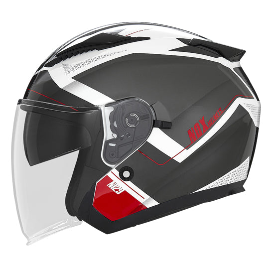 CASQUE JET DOUBLE ECRAN NOX N129 TRIOM BLANC/ROUGE T53-54 XS