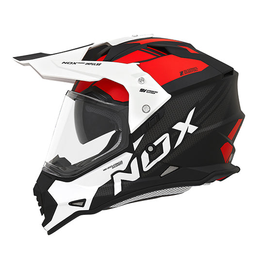 CASQUE CROSS DOUBLE ECRAN NOX N312 IMPULSE BLANC ROUGE T63-64XXL