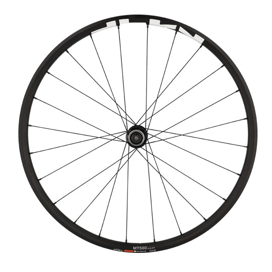ROUE VTT 27.5" AR K7 JANTE NOIR SHIMANO MT500 DISQUE CENT. 8/9/10/11V AXE TRAVERS. 12X142