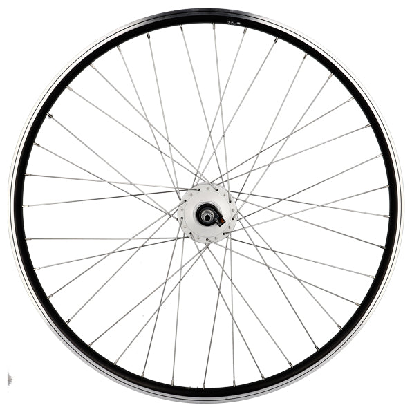 ROUE VTT 27.5" AV ECROU AXE PLEIN JANTE NOIR MACH1 ER 10 MOYEU SHIMANO DYNAMO 6V 2.4W