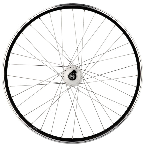ROUE VTT 27.5" AV ECROU AXE PLEIN JANTE NOIR MACH1 ER 10 MOYEU SHIMANO DYNAMO 6V 3.0W