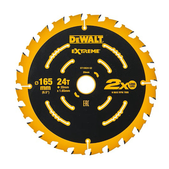 LAME DE SCIE CIRCULAIRE SANS FIL CARBURE ELITE DEWALT, 165X20MM, 24 DENTS, ATB/TRONÇONNAGE
