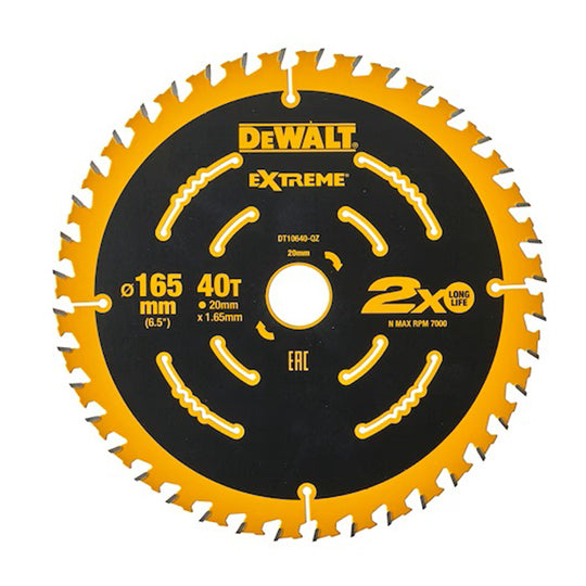 LAME DE SCIE CIRCULAIRE SANS FIL CARBURE ELITE DEWALT, 165X20MM, 40 DENTS, ATB/TRONÇONNAGE