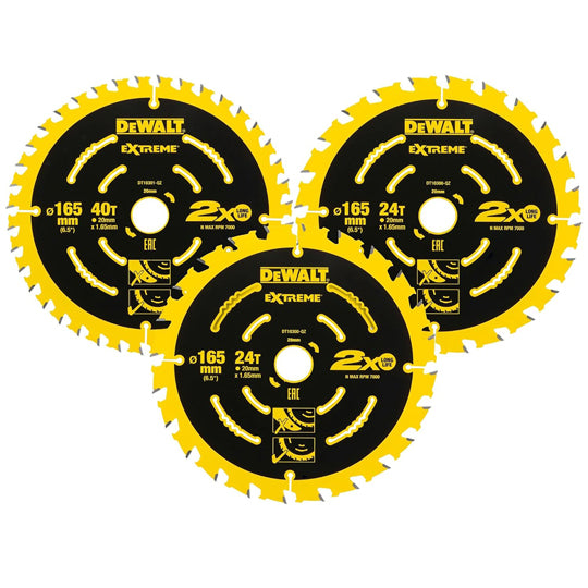 PACK DE 3 LAMES ELITE DEWALT 2X165MM 24 DENTS ET 1X165MM 40 DENTS