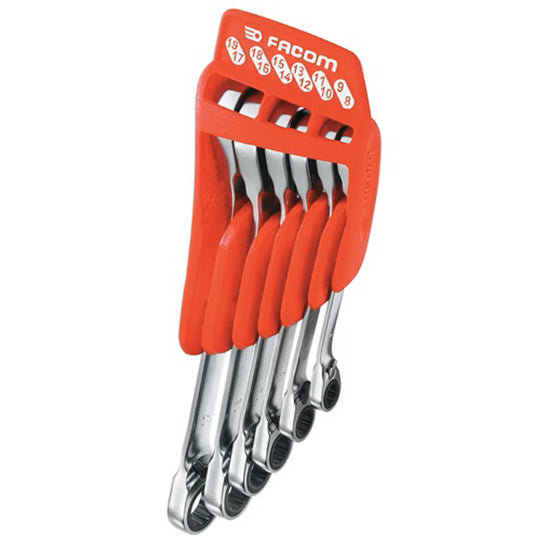 JEU DE 6 CLÉS POLYGONALES À CLIQUET TÊTE 15° SUR SUPPORT FACOM