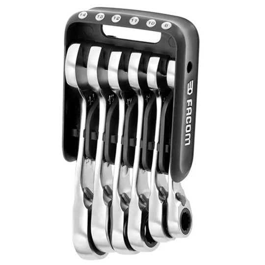 JEU DE 6 CLÉS MIXTES À CLIQUET COURTES EN ÉTUI POCKET 8 À 14 MM FACOM