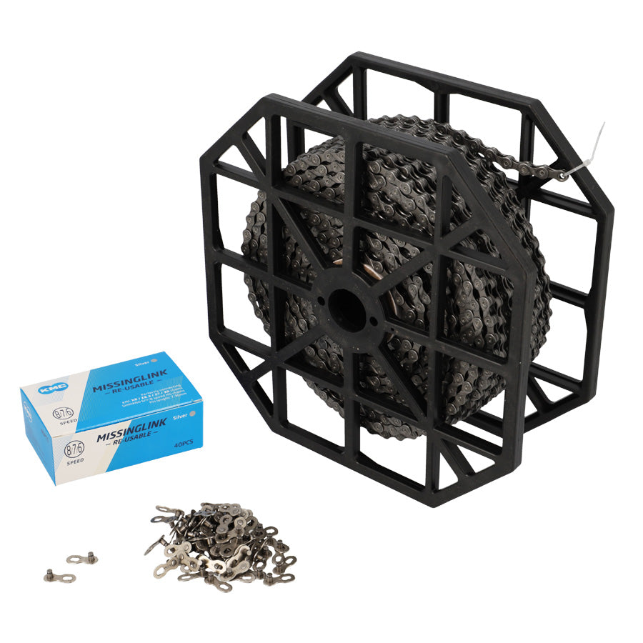 CHAINE VELO  8V. KMC X8 ARGENT/GRIS (ROULEAU ATELIER 50 METRES + 40 ATTACHES RAPIDES)