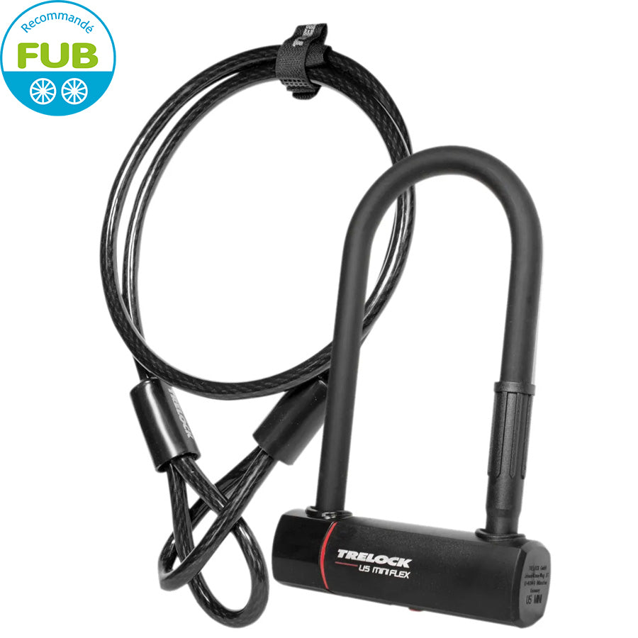 ANTIVOL VELO U 83 X 178MM TRELOCK U5 MINI FLEX AVEC CABLE A BOUCLES D10 X 1.20M ET SUPPORT