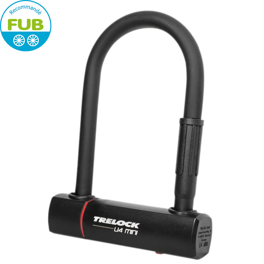 ANTIVOL VELO U 83 X 152MM TRELOCK U4 MINI NOIR AVEC SUPPORT (DIAM 14MM) RECOMMANDE FUB