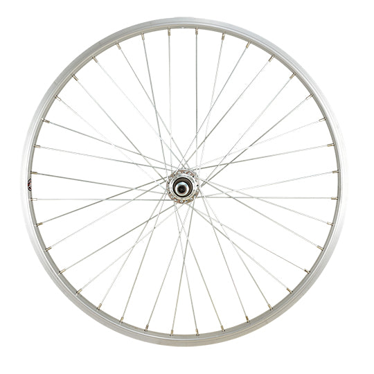 ROUE VTT 24" AR ECROU. AXE PLEIN JANTE ALU ARGENT MACH1. M110 MOY.MICHE A VISSER V-BRAKE 5