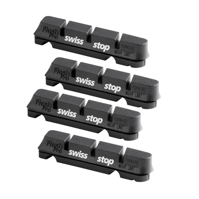 PATIN ROUTE SWISSSTOP FLASH PRO NOIR JTE ALU GOMME TENDRE ADAPT. SHIMANO/SRAM (2 PAIRES)