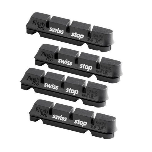 PATIN ROUTE SWISSSTOP FLASH PRO NOIR JTE ALU GOMME TENDRE ADAPT. SHIMANO/SRAM (2 PAIRES)