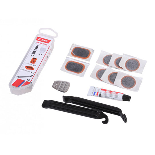 NECESSAIRE REPARATION ZEFAL ROUTE/VTT 8 PIECES AVEC 2 DEMONTES PNEUS (KIT)