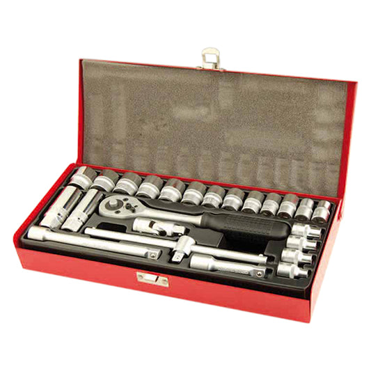 COFFRET DE DOUILLES CHROME/VANADIUM 3/8 6 PANS DE 6MM  A 22 MM (24 PIECES)