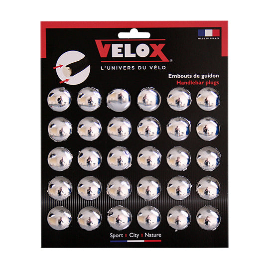 BOUCHON CINTRE/GUIDON ROUTE VELOX A EMBOITER PLASTIQUE CHROME (15 PR)