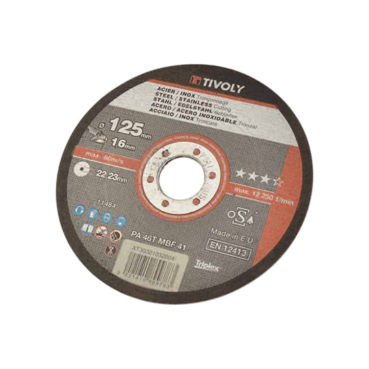 DISQUE MEULEUSE/LAPIDAIRE  TIVOLY A TRONCONNER ACIER ET INOX DIAMETRE 125 EPAISSEUR 1.6 MM