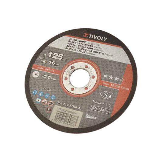 DISQUE MEULEUSE/LAPIDAIRE  TIVOLY A TRONCONNER ACIER ET INOX DIAMETRE 125 EPAISSEUR 1.6 MM