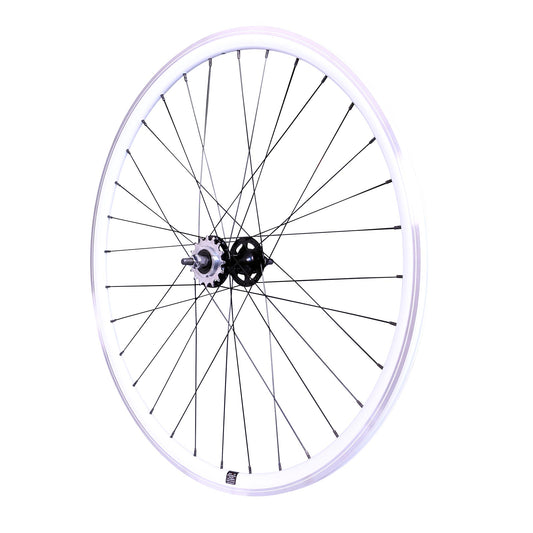 ROUE FIXIE 700 AR ECROU AXE PLEIN JANTE BLANC MACH1 430. MOYEU NOIR FLIP/FLOP 16DTS