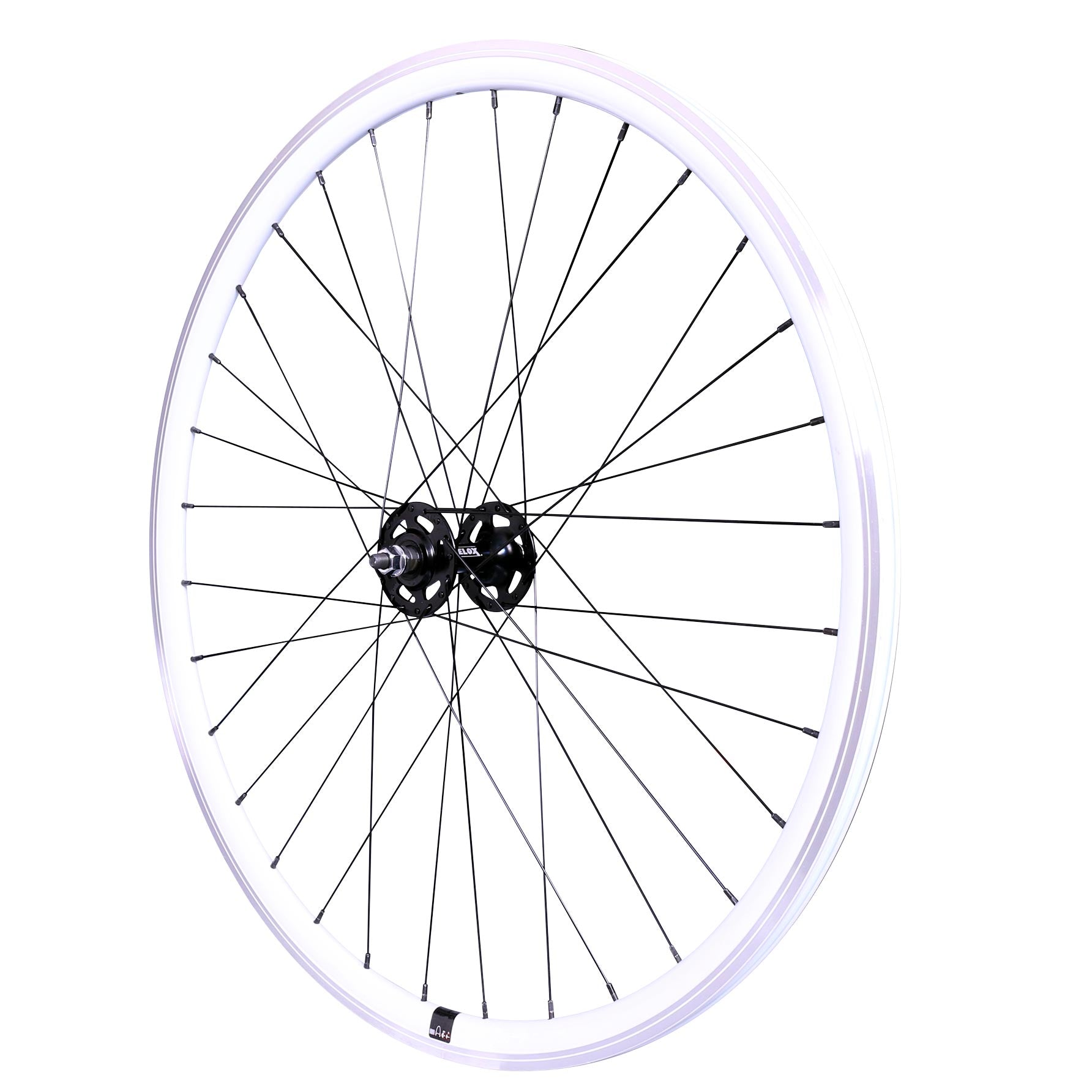 ROUE FIXIE 700 AV ECROU AXE PLEIN JANTE BLANC MACH1 430. MOYEU NOIR 32T