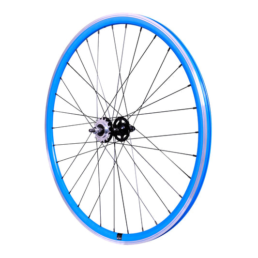 ROUE FIXIE 700 AR ECROU AXE PLEIN JANTE BLEU MACH1 430. MOYEU NOIR FLIP/FLOP 16DTS