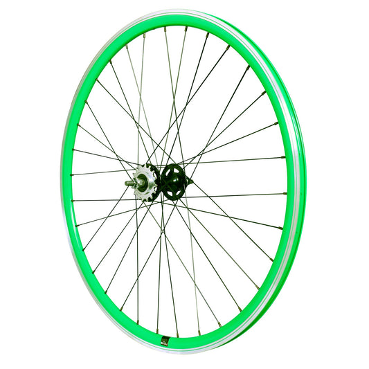 ROUE FIXIE 700 AR ECROU AXE PLEIN JANTE VERT MACH1 430. MOYEU NOIR FLIP/FLOP 16DTS