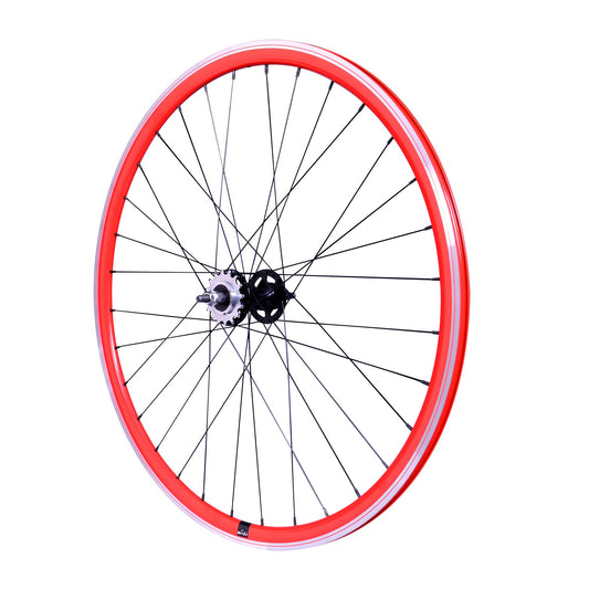 ROUE FIXIE 700 AR ECROU AXE PLEIN JANTE ROUGE MACH1 430. MOYEU NOIR FLIP/FLOP 16DTS