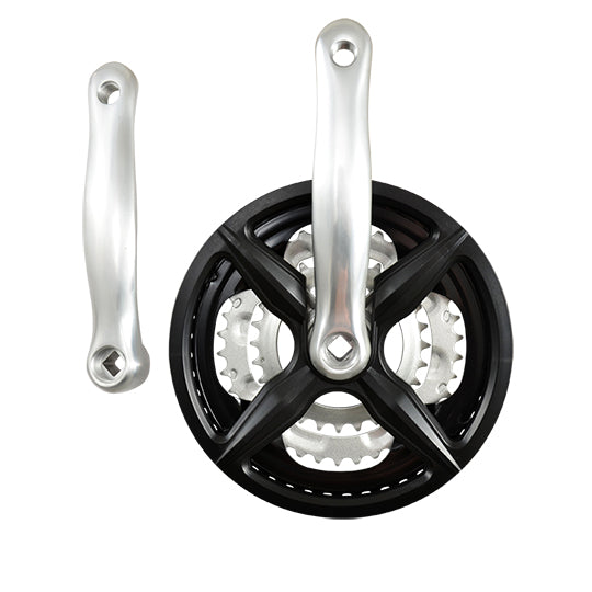PEDALIER VTT TRIPLE 48-38-28D L170 ALU NOIR 7/8V AVEC PARE CHAINE DEMONTABLE (AXE 122MM)