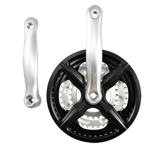 PEDALIER VTT TRIPLE 48-38-28D L170 ALU NOIR 7/8V AVEC PARE CHAINE DEMONTABLE (AXE 122MM)