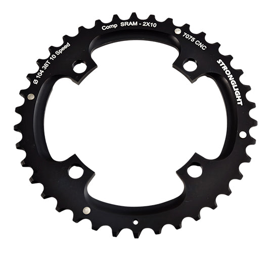 PLATEAU VTT DOUBLE DIAM 104 EXT. 38DTS NOIR 4BR. ALU 7075 STRONG 10V SRAM (PLATEAU FILETE)