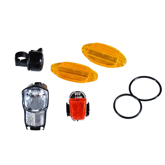 ECLAIRAGE VELO AV+ AR PILE SPANNINGA FIXATION CINTRE/TIGE DE SELLE LED+ SONNETTE + CATADIOPTRES