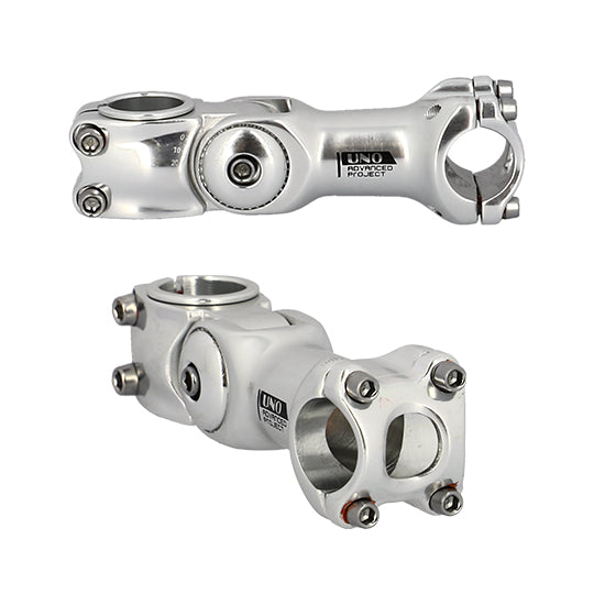 POTENCE REGLABLE AHEAD SET 1"+1"1/8L110 UNO ALU ARGENT 0 A 60° (CINTRE 25.4)