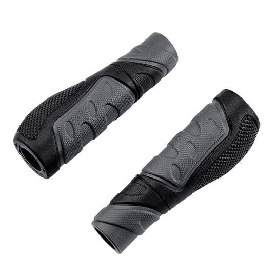 POIGNEE VELO OPTIMIZ 128MM ERGONOMIQUE PREDECOUPE NOIR/GRIS AVEC BOUCHONS (PR)