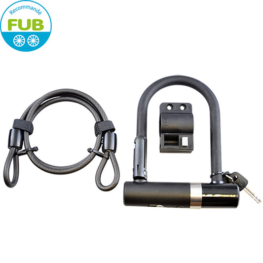 ANTIVOL VELO U  90 X 150MM AXA NEWTON MINI AVEC CABLE A BOUCLES D8 X 1.00M ET SUPPORT