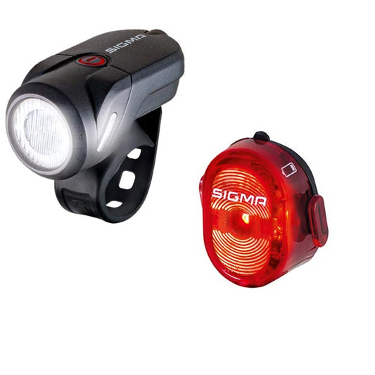 ECLAIRAGE VELO AV+AR RECHARG.MICRO USB SIGMA AURA 35 FL/NUGGET II FIXATION CINTRE/TIGE DE