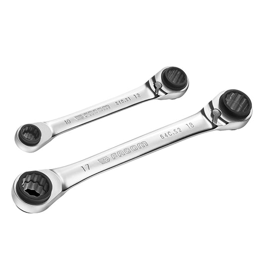 JEU DE 2 CLES CUATRO (A CLIQUET) FACOM TAILLES: 8,10,12,13 - 16,17,18,19 - PRIX NET