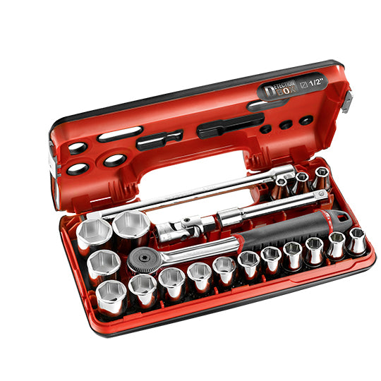 COFFRET CLIQUET 1/2" ETANCHE - DOUILLES 6 PANS FACOM (21 PIECES) - PRIX NET