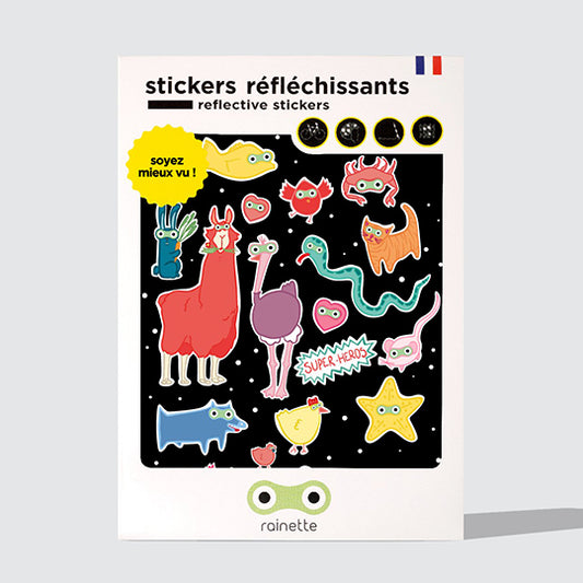 AUTOCOLLANT/STICKER REFLECHISSANT RAINETTE SUPER HEROS (PLANCHE 13X15.5CM)