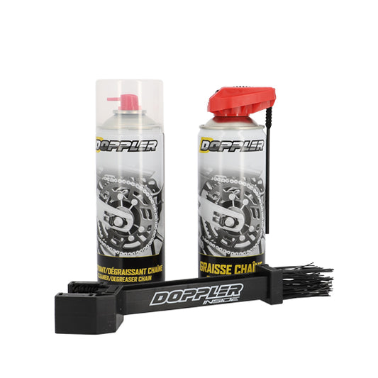 PACK ENTRETIEN CHAINE DOPPLER (NETTOYANT+GRAISSE CHAINE EN AEROSOL 400M +BROSSE)